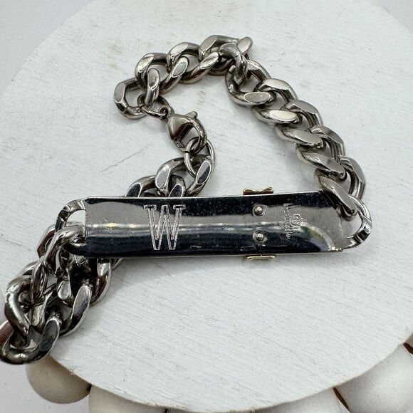 Sterling Silver 14k Gold Engraved N W ID Bracelet Dolan Bullock Curb Chain - Picture 7 of 9